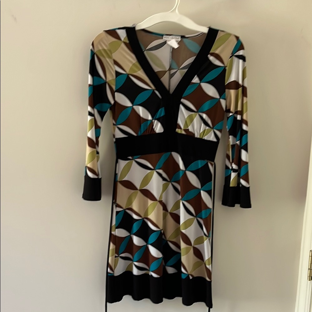 Geometric Patterned Dress - Black, Blue, Brown